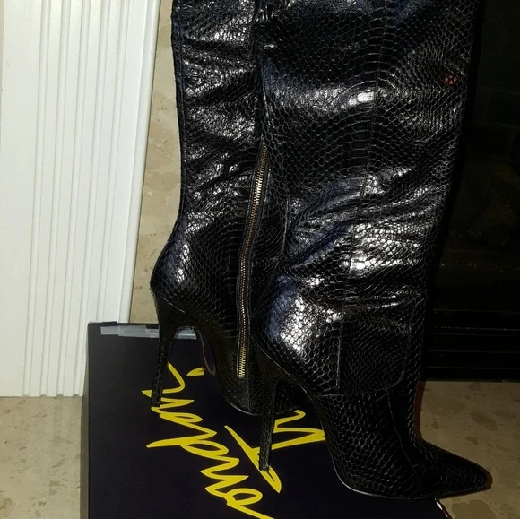 Black London Trash Lorelei Leather Over the Knee Boots - Picture 2 of 6